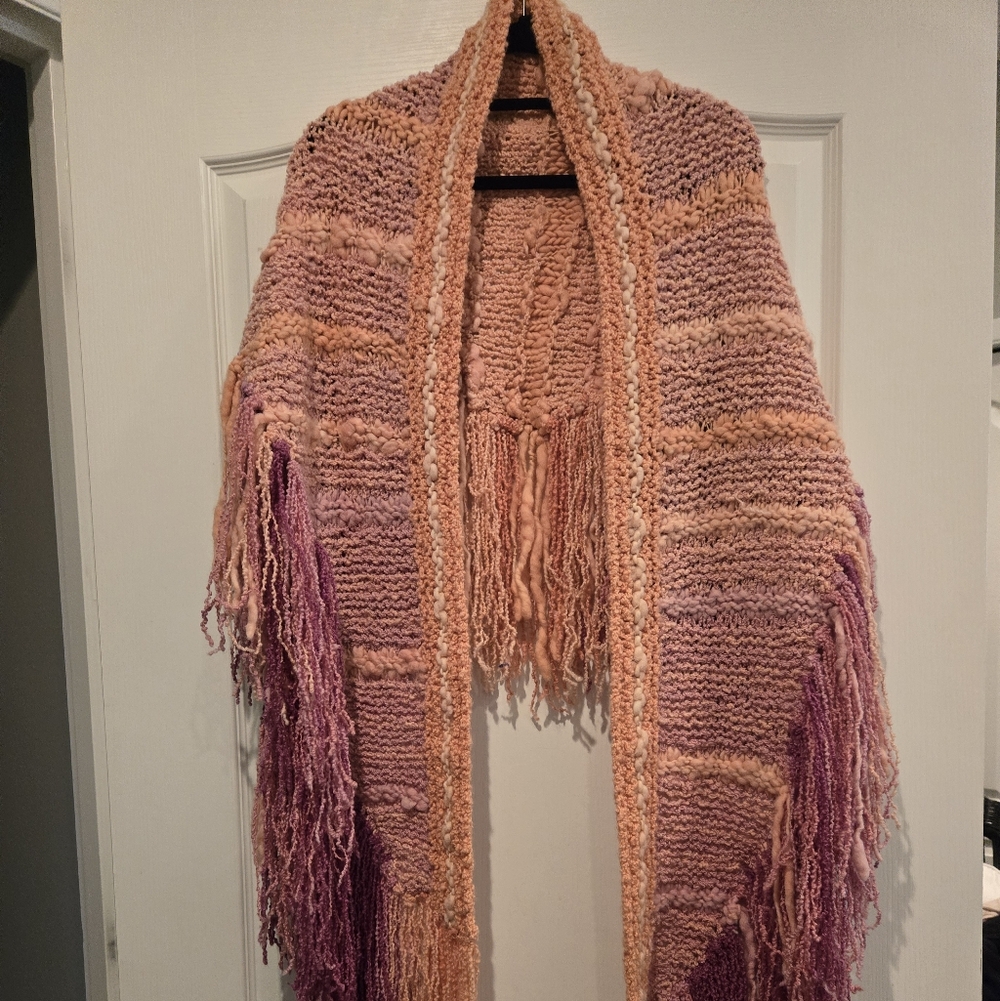 Handcrafted Pink and Orange Knit Shawl